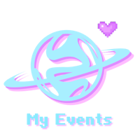 the logo for my events on a black background